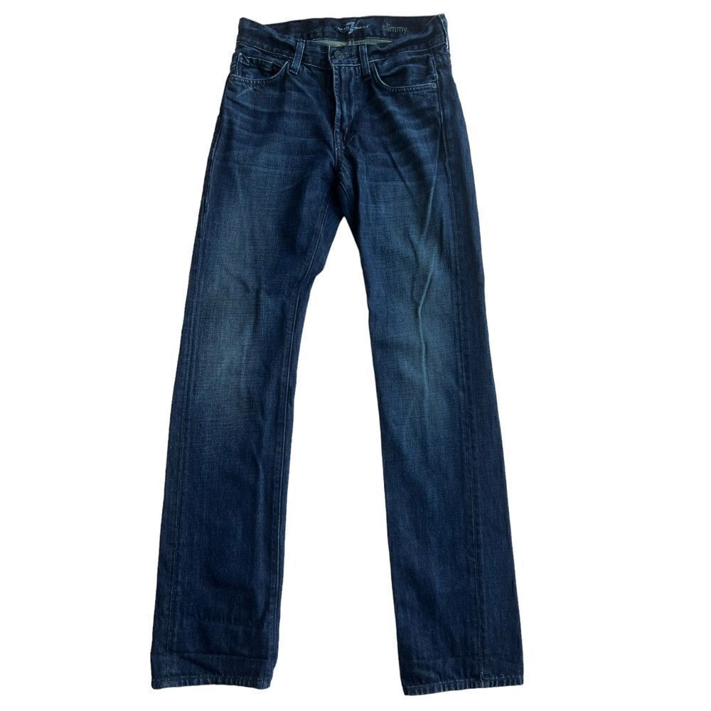 7 For All Mankind Women’s Slimmy Straight Leg Mid Rise Blue Medium Wash Jeans 28